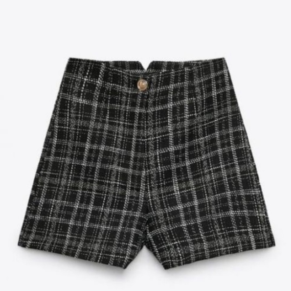 NWT ZARA TEXTURED WEAVE PLAID SHORTS
BLACK / ECRU SIZE XS NWT